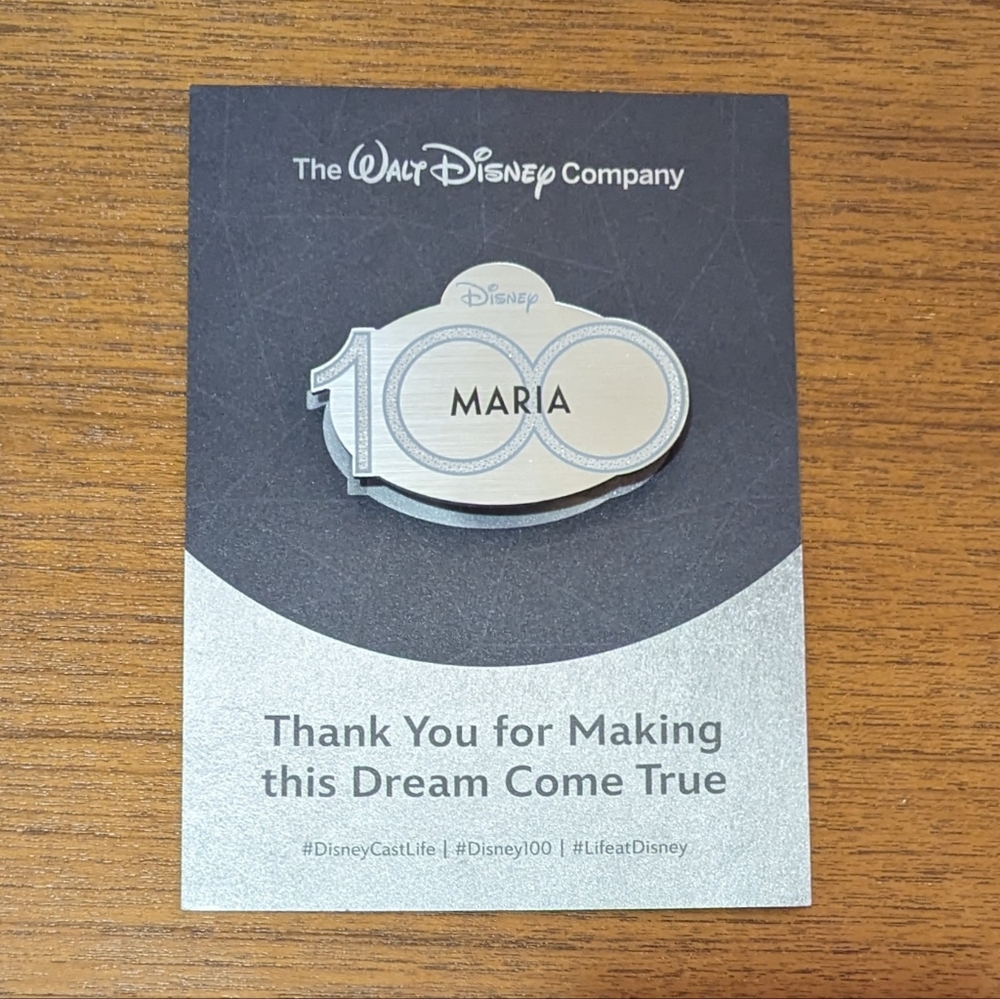 Disney 100 Anniversary Name Badge Tag Pin Maria